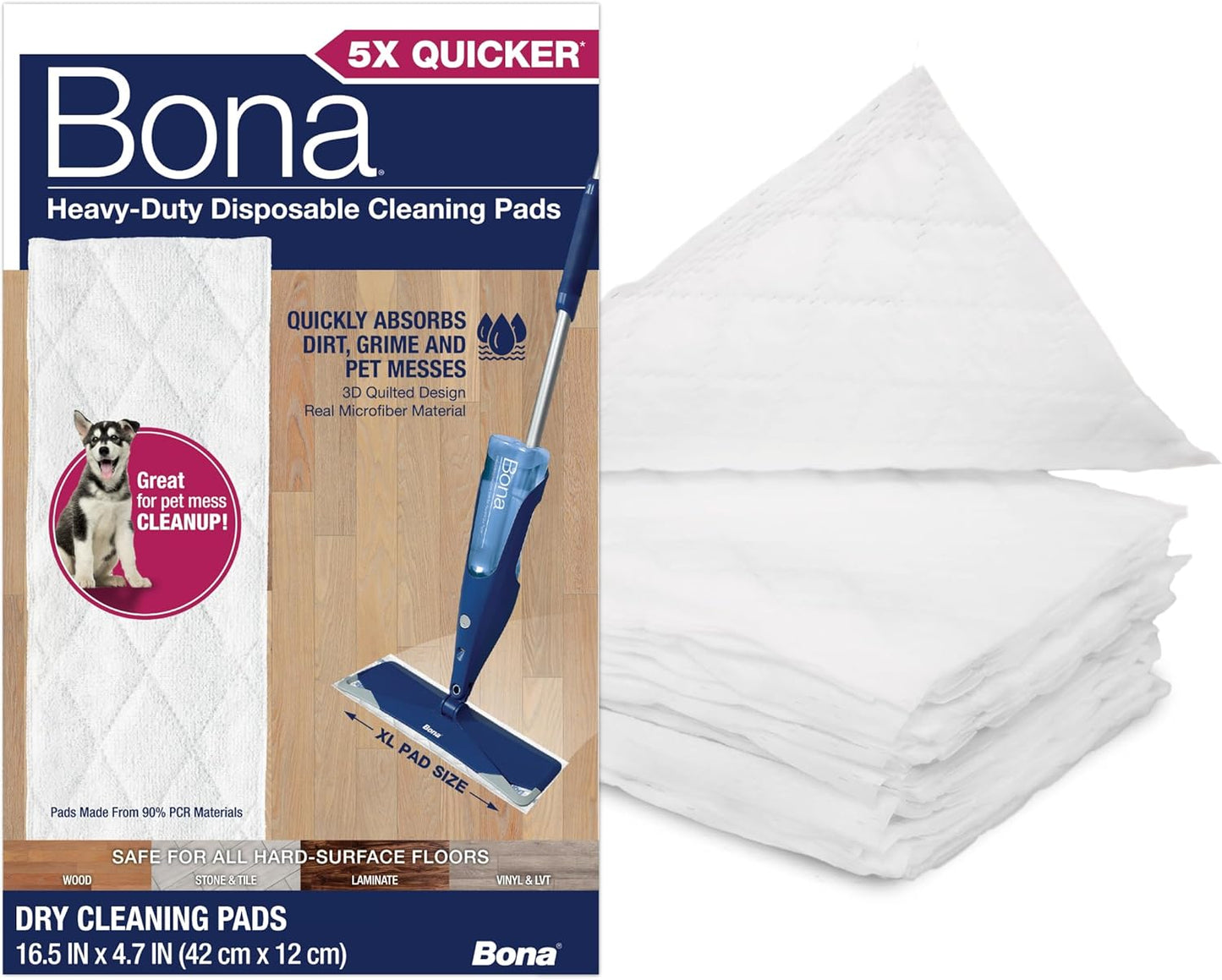 Bona Multi-Surface Floor Cleaning Pads - 18 Refills - Heavy-Duty, Disposable, Microfiber Pads for Easy Floor Cleaning