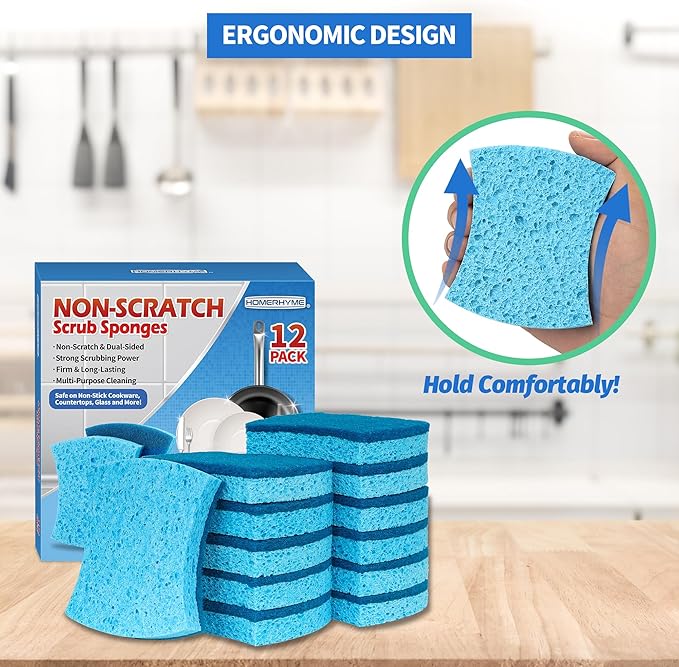 HOMERHYME Non-Scratch Cellulose Scrub Sponges 12 Pack, Sponges Kitchen - Image 7
