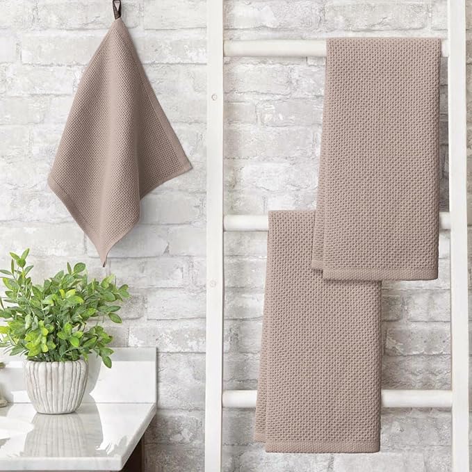 Artoid Mode 100% Cotton Brown Waffle Weave Kitchen Dish Cloths, 13x28 Inch - Image 3