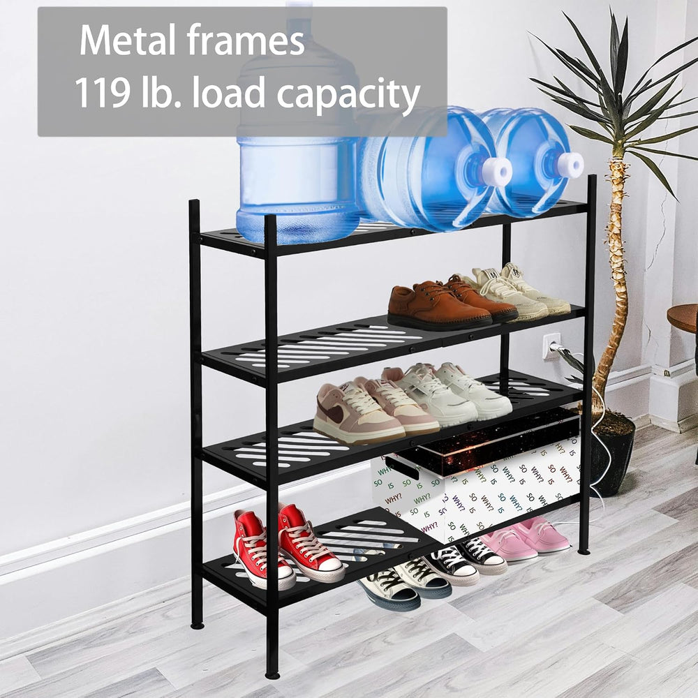 Shoe Rack, 4-Tier FreeStanding Shoe Shelf Stand, Stackable Shoe Storage Organ...