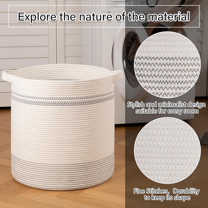 OIAHOMY 80L Laundry Basket, Laundry Hamper, Cotton Rope Storage Basket - Image 3