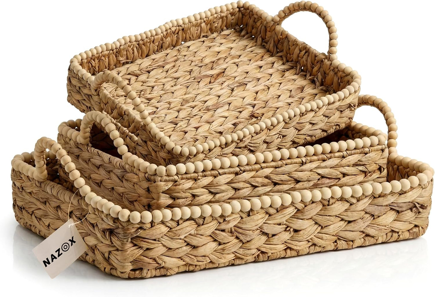 Handwoven Water Hyacinth Wicker Basket Set of 3 - Storage Baskets with Handles & Scalloped Edge for Living Room, Nursery Organization, Laundry & Pantry Wicker Baskets Use