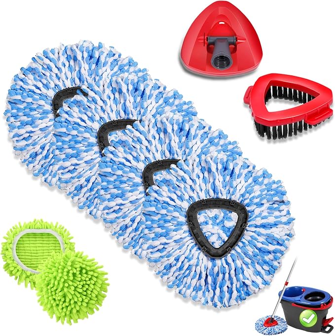 Microfiber Spin Mop Head Replacement 4 Pcs & 2 Chennile Mop Replace & 1 Scrub by BocaStory