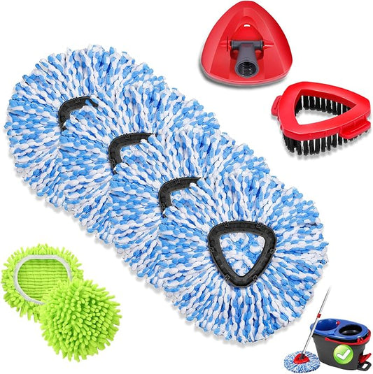 Microfiber Spin Mop Head Replacement 4 Pcs & 2 Chennile Mop Replace & 1 Scrub by BocaStory