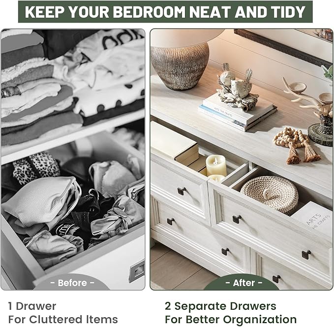Farmhouse 6 Drawers Dresser for Bedroom, Metal Handle, Storage Closet Dressers - Image 6