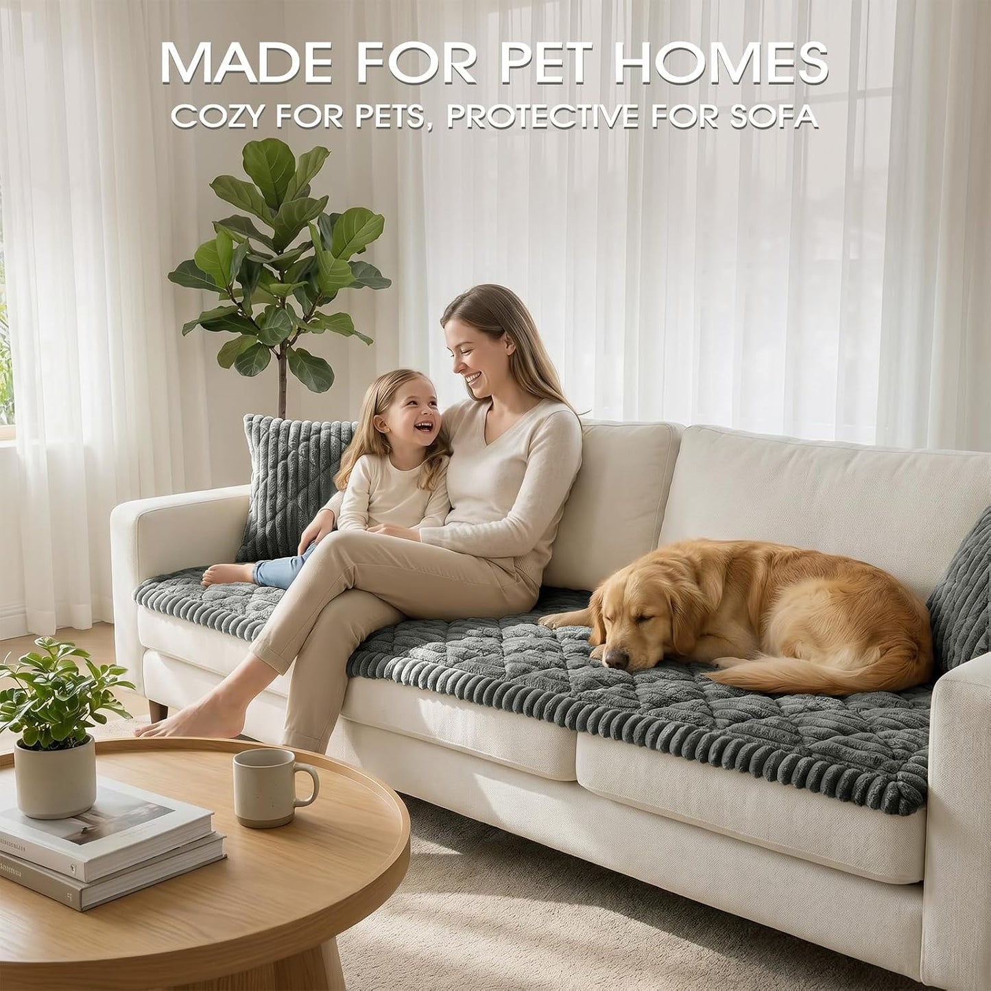 Couch Covers for Dogs, Non Slip Washable Pet Couch Cover for Sofa, Soft Thick Plush Sofa Protector for Dogs and Cats, Furniture Protector for Loveseat, Recliner, Dark Grey, 27.6" x 70.9"