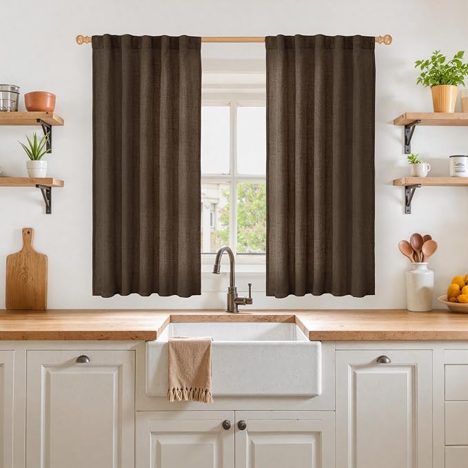 YoungsTex Brown Linen Curtains 45 Inches Long - Image 2