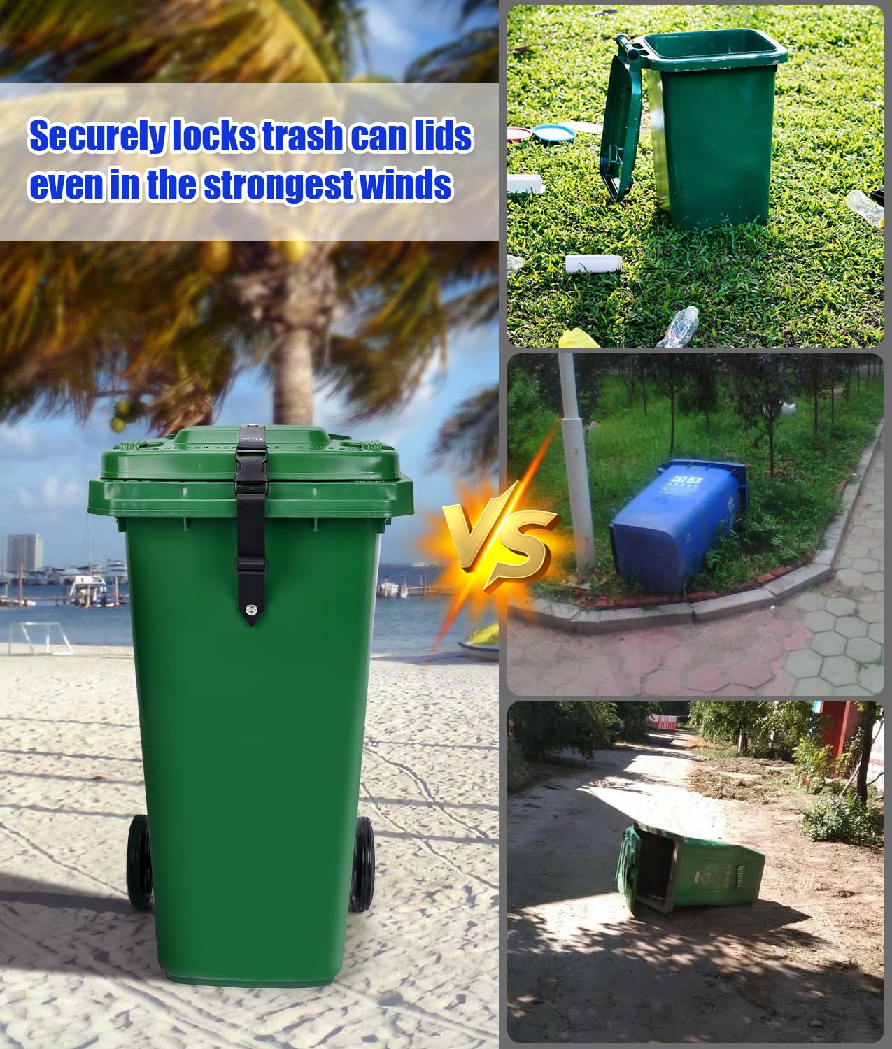 PAHTTO Trash Can Locks for Animals, Universal Garbage Can Lock, Nylon Bear Proof Trash Bin Lid Lock, Adjustable and Easy to Install, Heavy-Duty Garbage Can Strap for Outdoor Trash Can