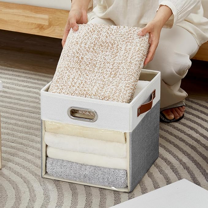 Fabric Storage Cubes with Clear Windows and Lids, Decorative Storage Boxes - Image 5