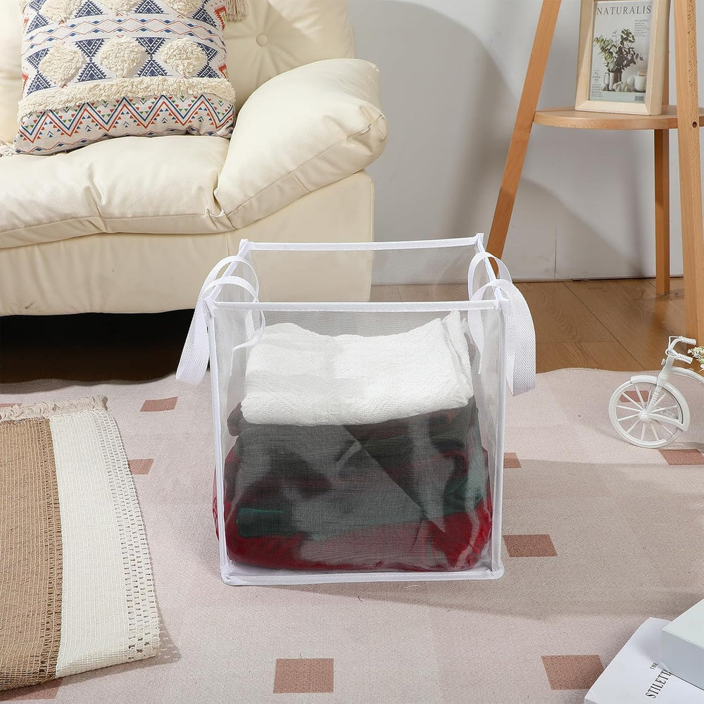 Zopeal 6 Pack Collapsible Mesh Laundry Basket, White, Single-layer