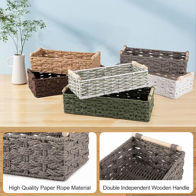 OIAHOMY Toilet Paper Baskets Handmade Paper Rope Decorative Wicker Storage Tank - Image 5