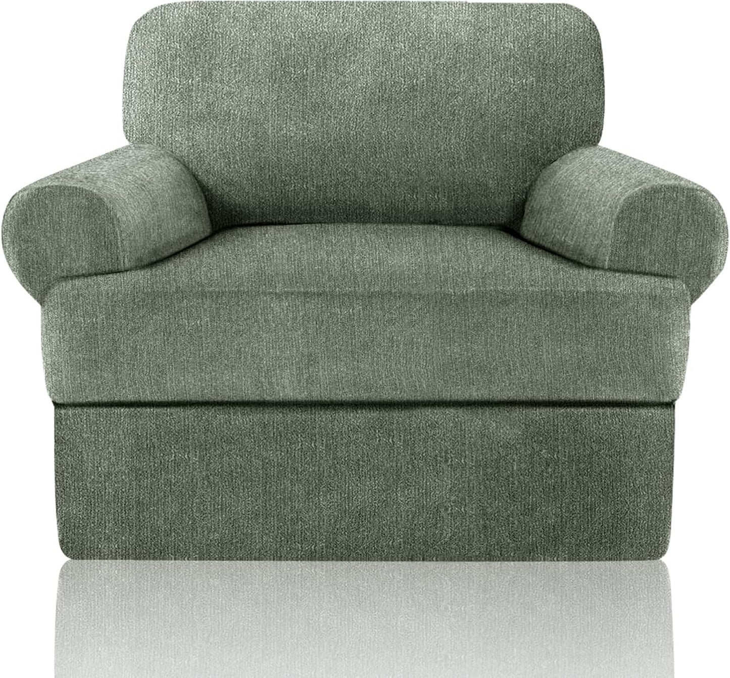 Sofa Cover 2 Pieces T Cushion Chair Covers with Arms Super Stretch Chair Slipcover for Living Room,Slip Cover Anti Slip Armchair Furniture Protector Pet Universal(Green, 1 Cushion)