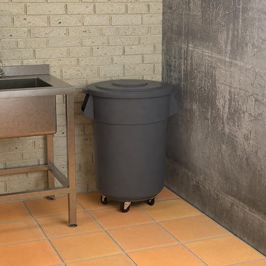 55 Gallon Gray Round Commercial Trash Can - Image 4