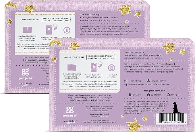 Grab Green Baby Laundry Dryer Sheets, 160 Sheets, Dreamy Rosewood Scent - Image 2