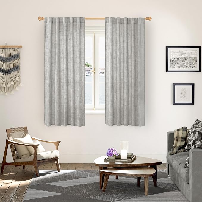 YoungsTex Dark Grey Linen Curtains 63 Inch Length - Image 2