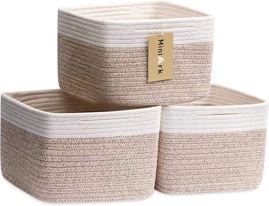 Small Organizing Baskets for Cubes Shelf, 9.7x9.7x7.1 Inch Rope Woven Storage by MiniArkStorageBasketsHome