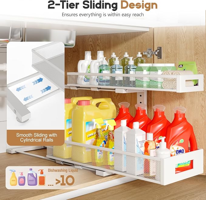 1 Pack 20.47IN Depth Under Sink Storage Organizer, Large 2-Tier Elegant Mesh - Image 4