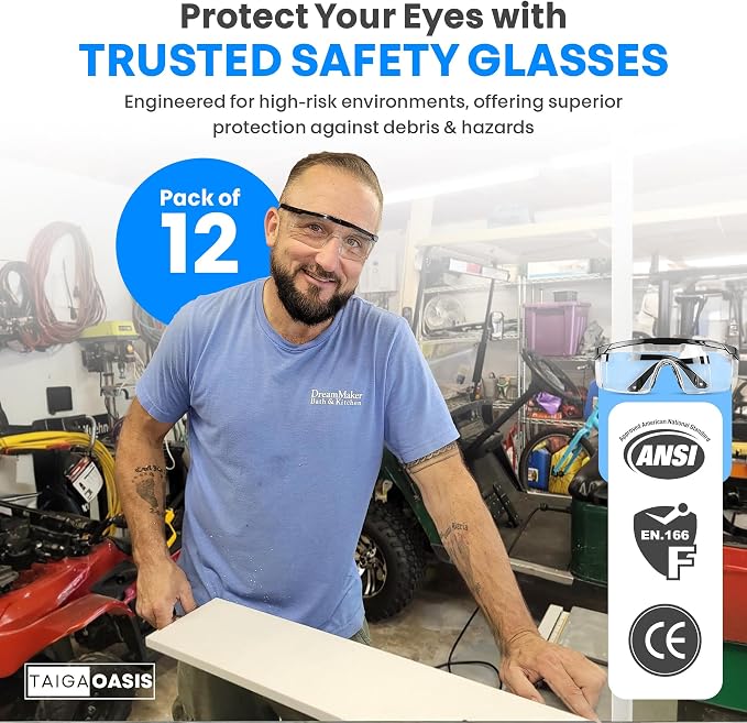 Safety Glasses, Full Coverage Lens, Built-in Brow Guard, UV Resistant, - Image 2