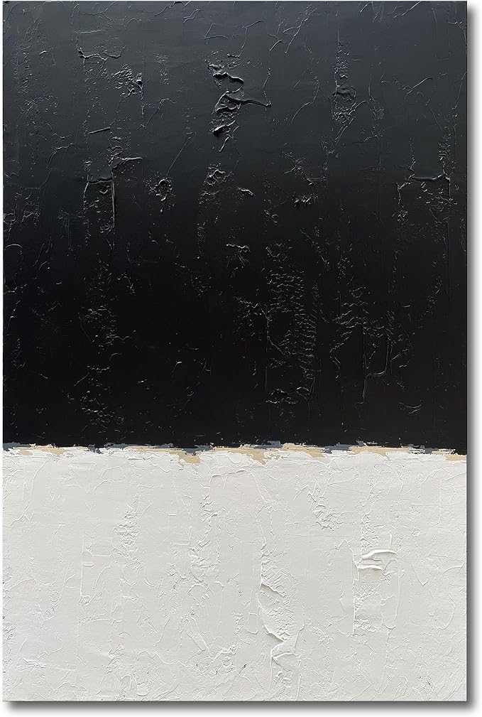 NANKAI Hand-Painted Black and White Wall Art, Minimalist Abstract Painting by NANKAIOilPaintingArt