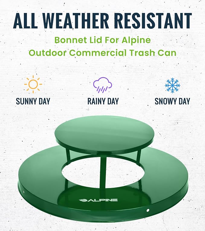 Alpine Industries Outdoor Metal Waste Receptacle Rain Bonnet Lid - Image 2