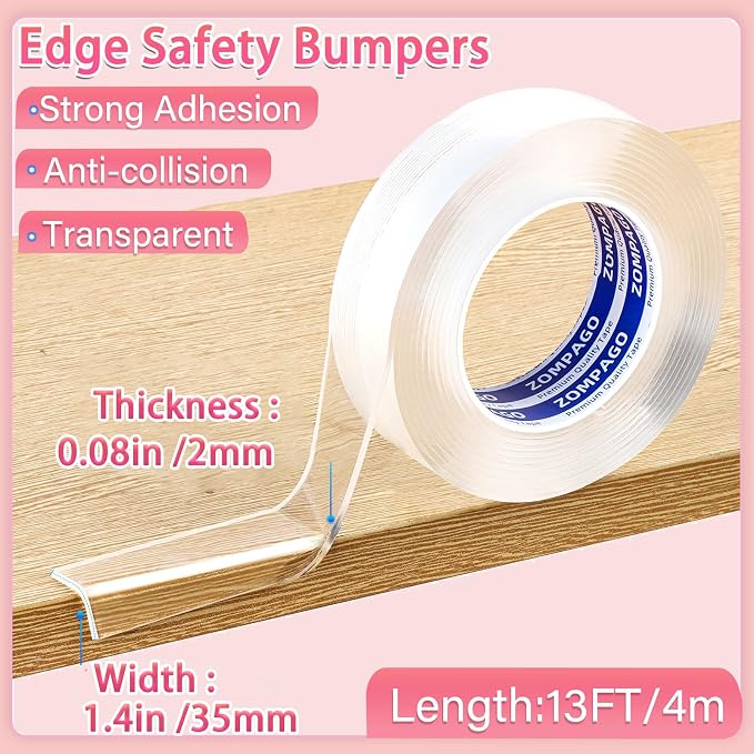 Clear Soft Corner Protectors for Furniture Strip, 1.4in x13FT, Sharp Edge & - Image 2