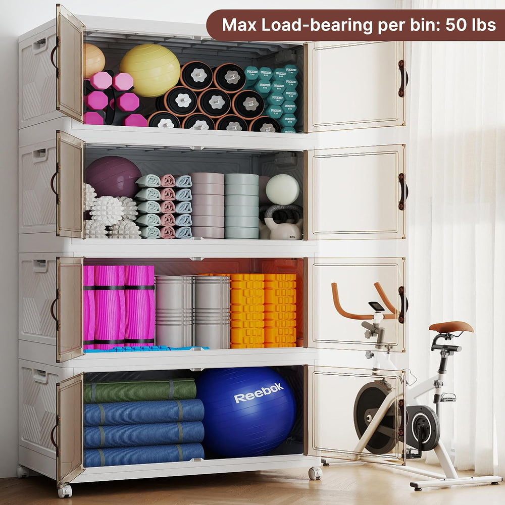 1136QT Extra Large Stackable Storage Bins with Lids & Wheels & Door,