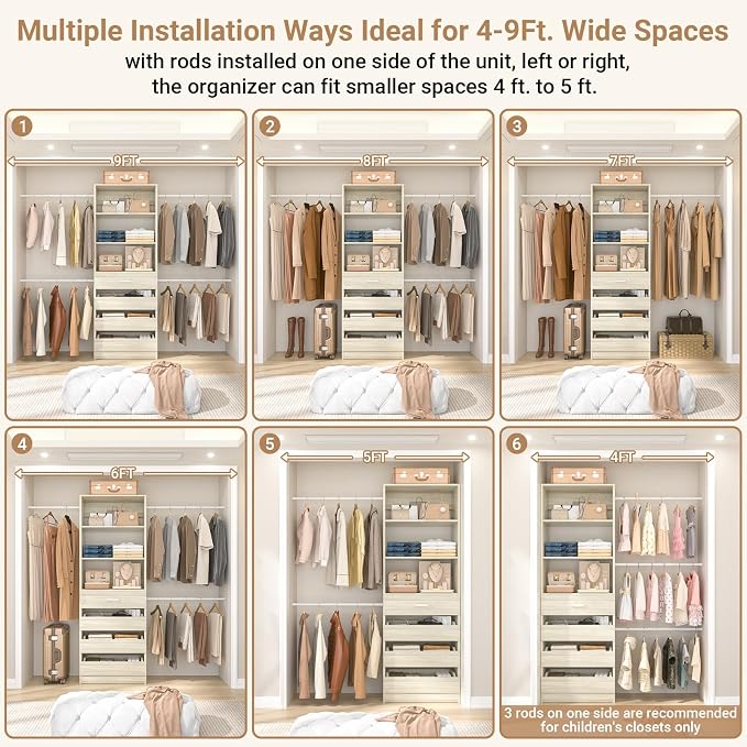 Aheaplus Closet System, 4-9Ft Closet Organizer - Image 4