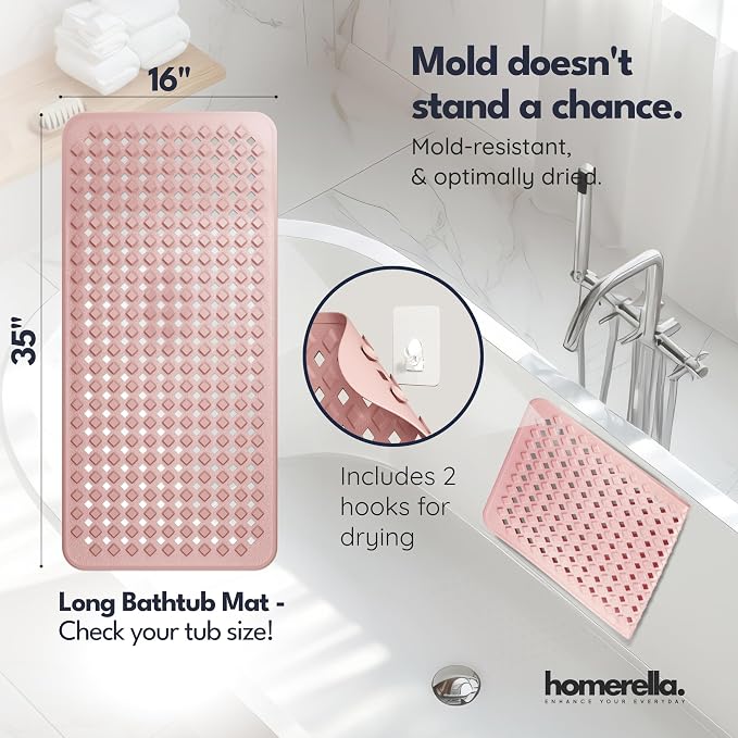 homerella® Bathtub Mat Non Slip 35x16, Incl. Hooks - Image 3