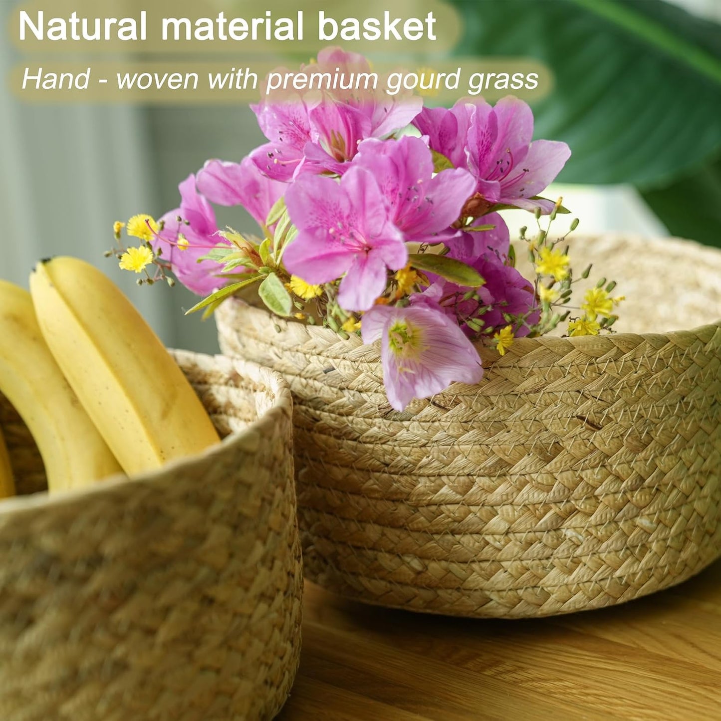 2-Pack Round Woven Hyacinth Storage Baskets, Small Handmade Natural Rattan Decorative Baskets for Kitchen, Living Room & Home Organization (Small-2PCS)