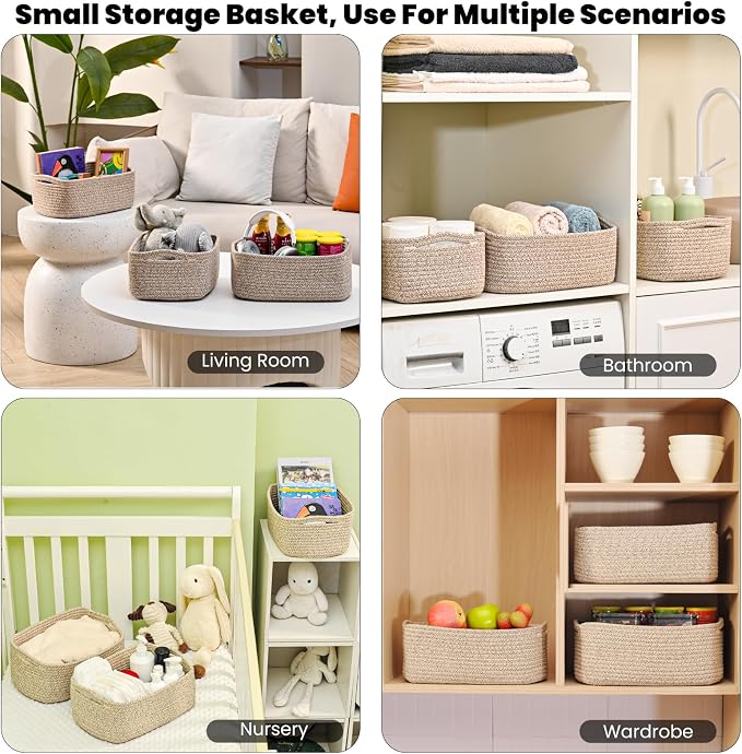 Small Baskets for Organizing, Woven Storage Baskets for Shelves, Small Rope - Image 5