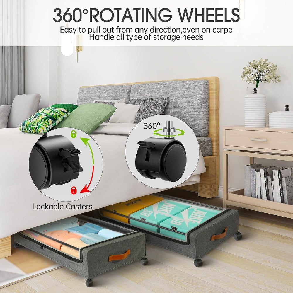Yecaye 3 Pack Under Bed Storage with Wheels, Under Bed Storage Containers, Un...