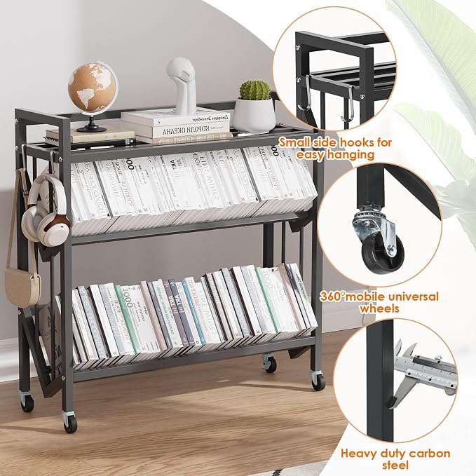 Book Carts 3 Tier 35.4x32x9.84 in Rolling Book Cart Large Capacity Bookshelf - Image 3