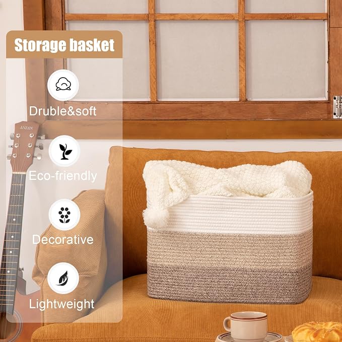 Storage Baskets for Organizing, 2 Pack Woven Basket for Storage, Rectangle - Image 4