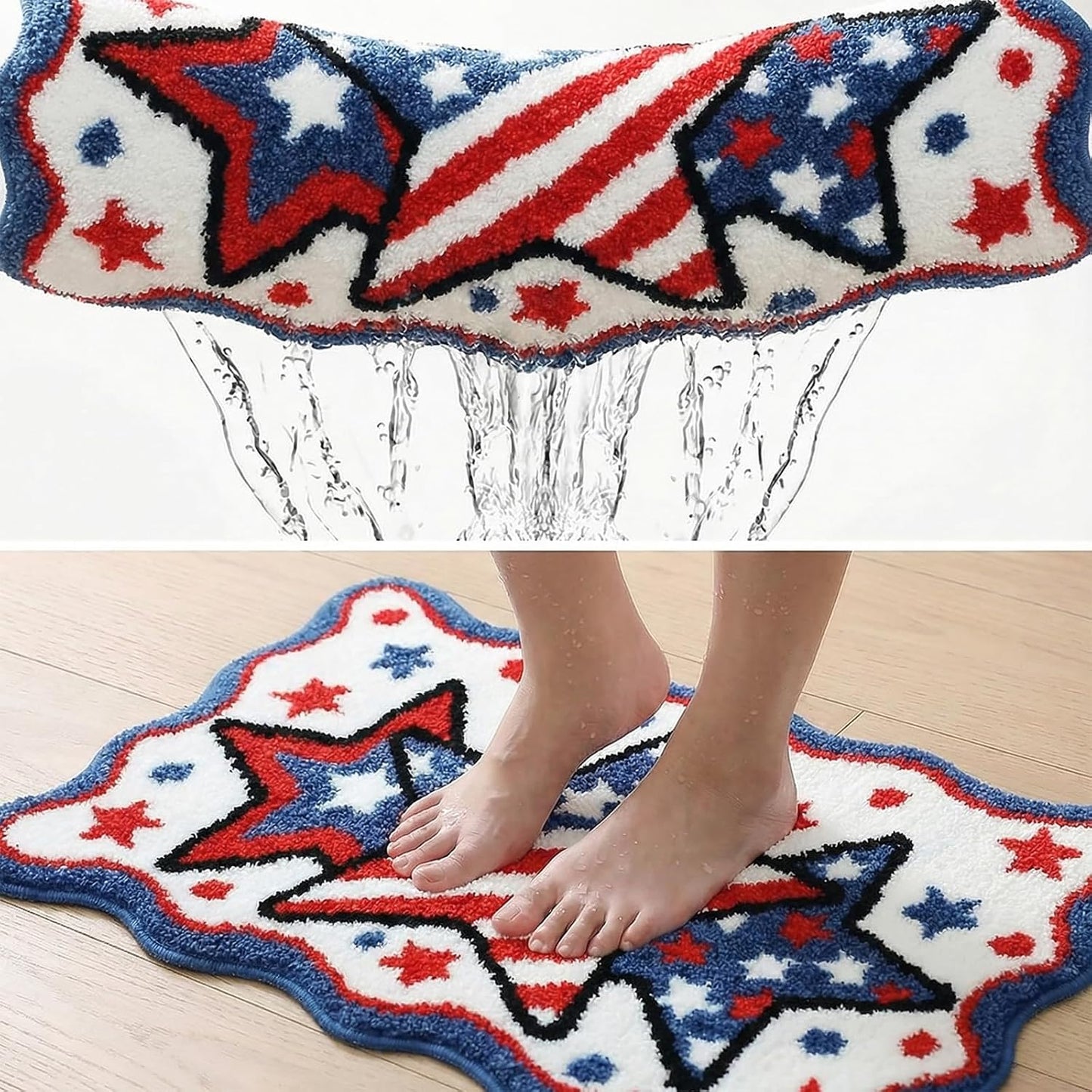 Lindameler 4th of July Bath Mat Soft Washable Patriotic Bath Rug 20 X 30 Inch American Flag Red Blue Stars Patriotic Rug Doormat for Independence Day Decorations