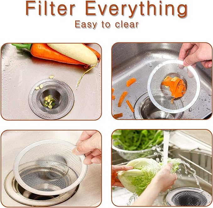 4pcs Heavy Duty Stainless Steel Kitchen Sink Strainer, 2.75" Top / 1" Mesh - Image 4