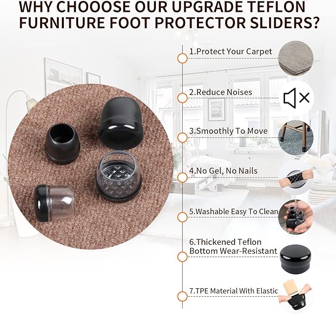 Ezprotekt 24 Pcs Black Chair Leg Sliders - Image 5
