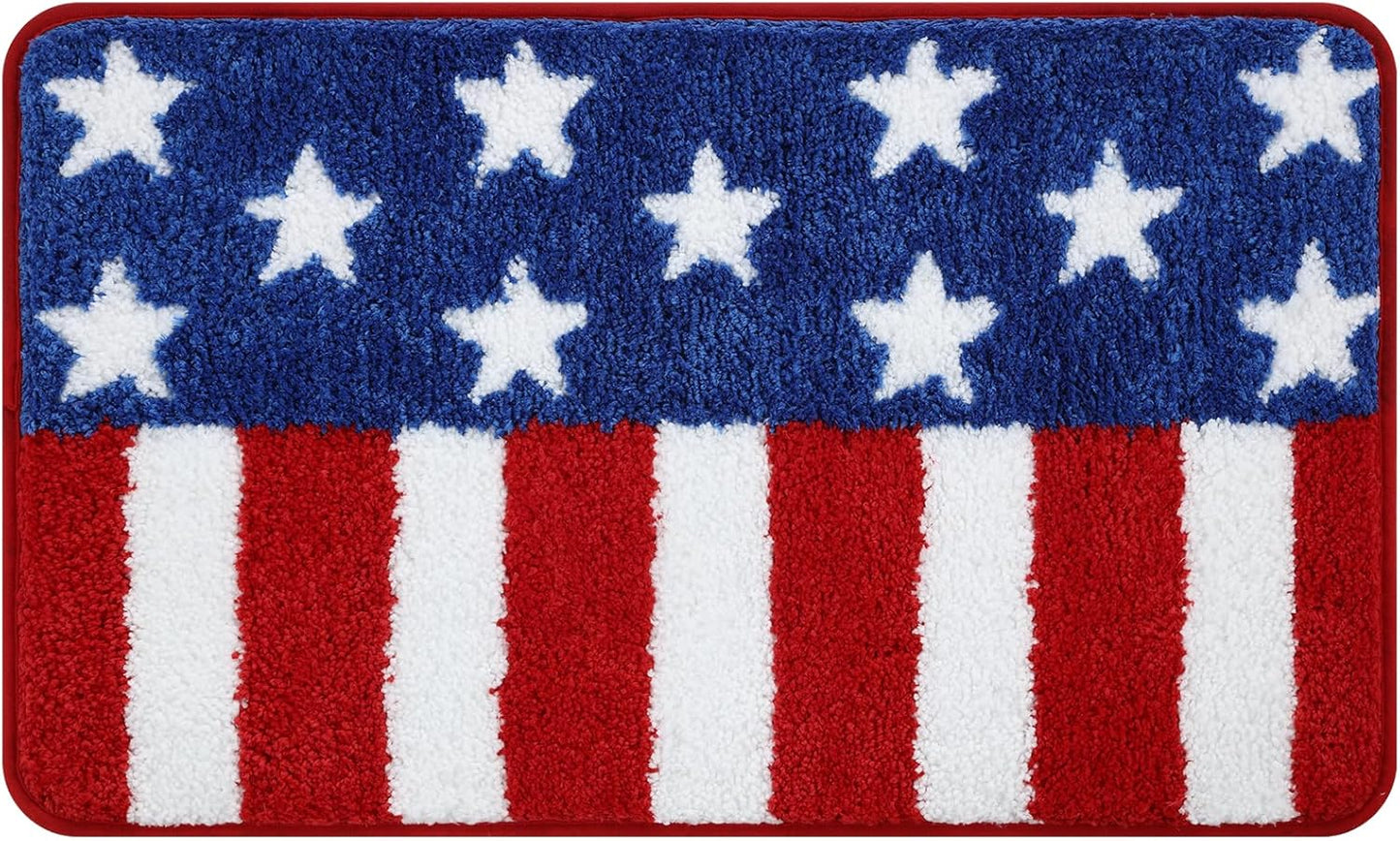 Moutina American Flag Patriotic Bathroom Rugs 17x29 Inch, Soft and Absorbent Tufted 4th of July Rug Non Slip Washable, Memorial Day Bathroom Decor Bath Mat Holiday Decorations