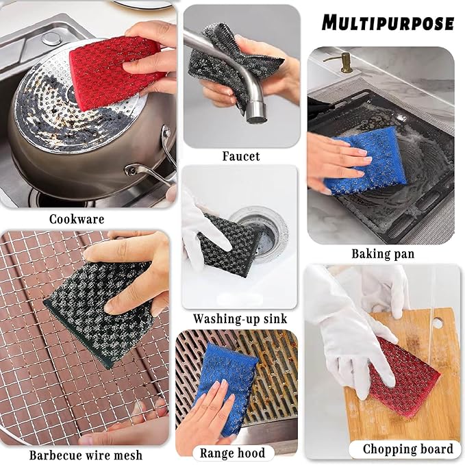 Steel Wool Scrubbers Dish Kitchen Sponges Heavy-Duty Kitchen Steel Scrub Sponges - Image 4