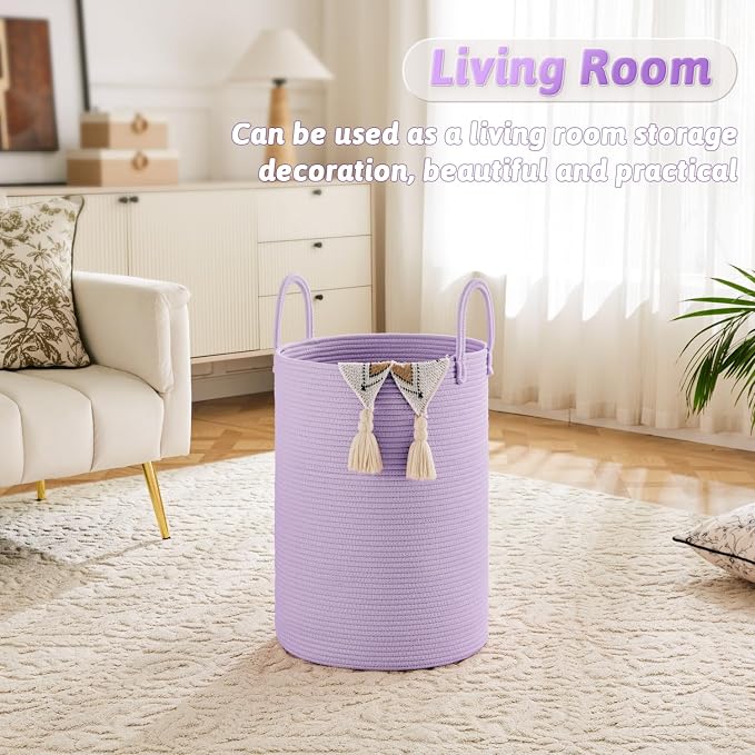 Laundry Basket, Woven Cotton Rope Laundry Hamper, 60L - Image 2
