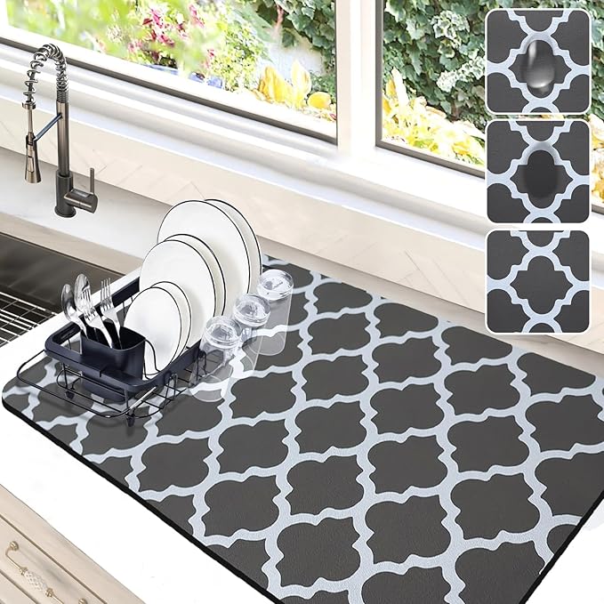 Dish Drying Mat for Kitchen Counter, Hide Stain Anti Absorbent for Kitchen by Etomiel