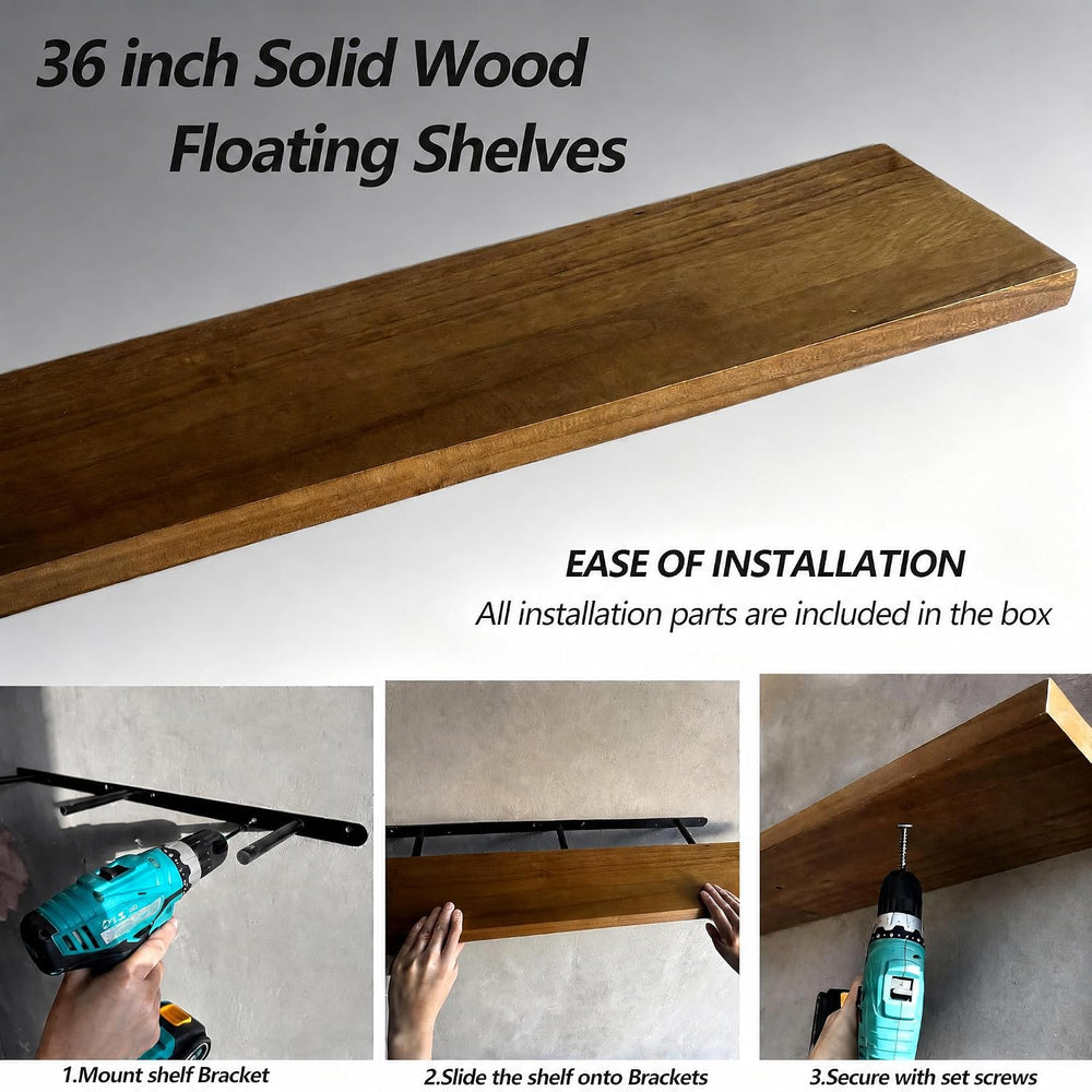 ROGMARS 36 Inches Long Walnut Floating Shelves