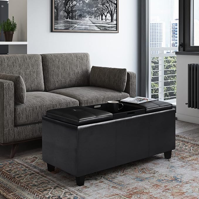SIMPLIHOME Avalon 42 inch Wide Contemporary Rectangle Tray Storage Ottoman - Image 2