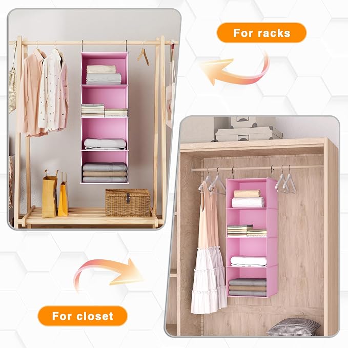 Hanging Closet Organizer, Easy Mount Foldable 4-Shelf Hanging Closet Wardrobe - Image 5