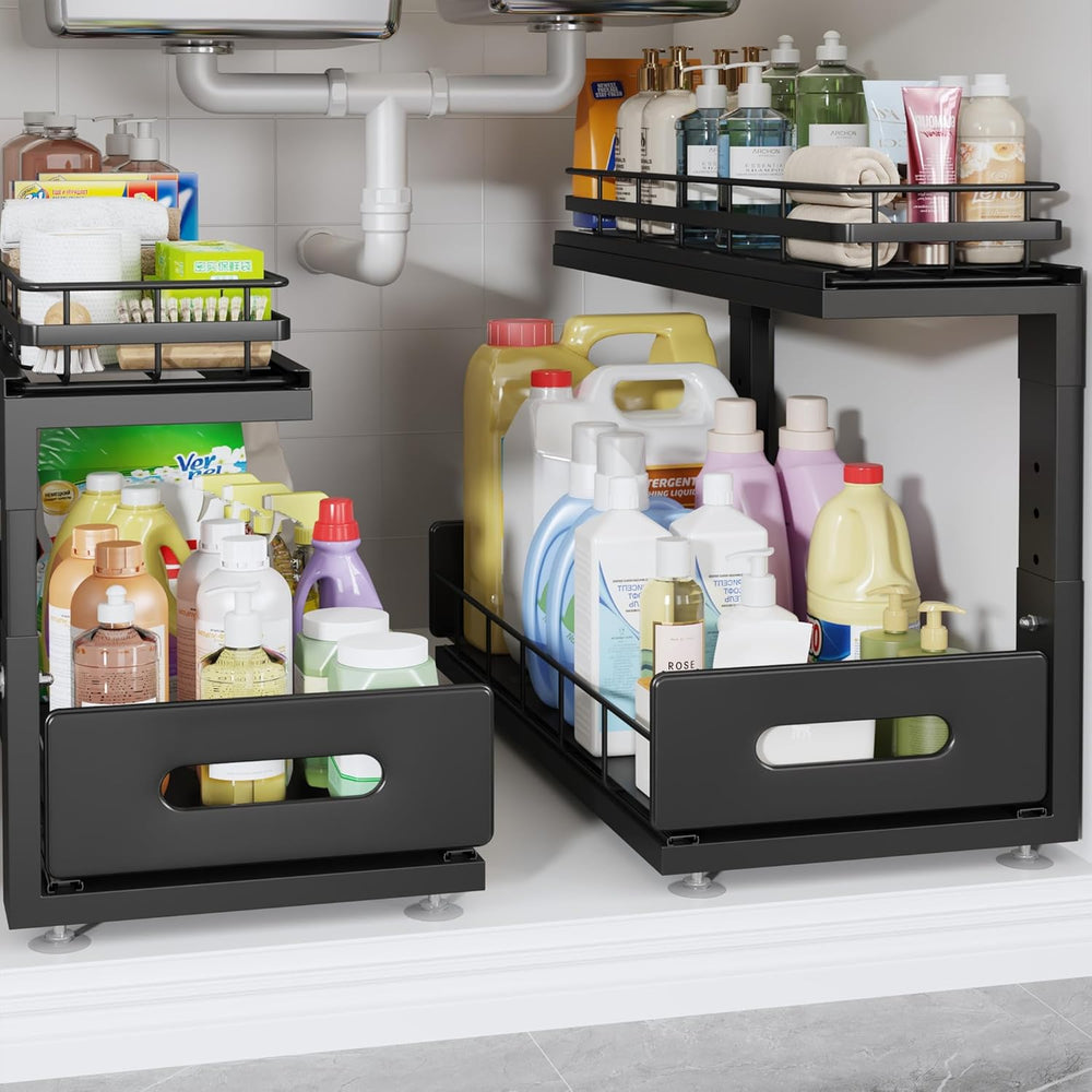 Under Sink Organizer Upgrade To Professional Rails,2-Tier Dual Pull Out Cabin...