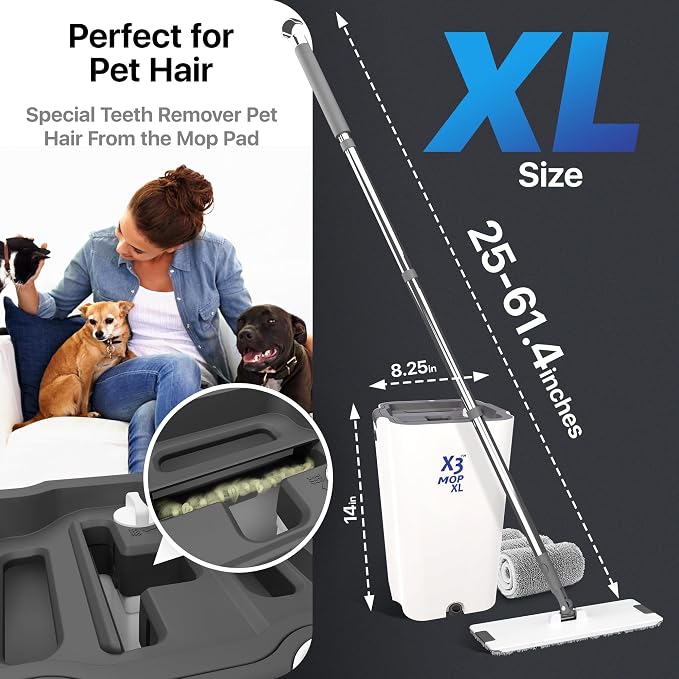 X3 Mop XL, Separates Dirty and Clean Water, 3-Chamber Design, Flat Mop and - Image 6