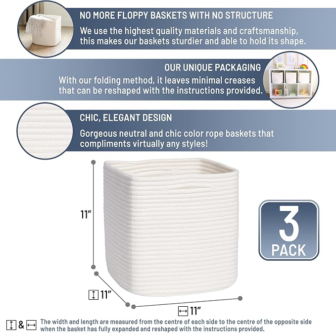 NaturalCozy Storage Cubes 11 Inch Cotton Rope Woven Baskets - Image 2