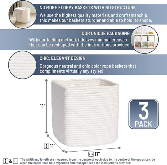 NaturalCozy Storage Cubes 11 Inch Cotton Rope Woven Baskets - Image 2