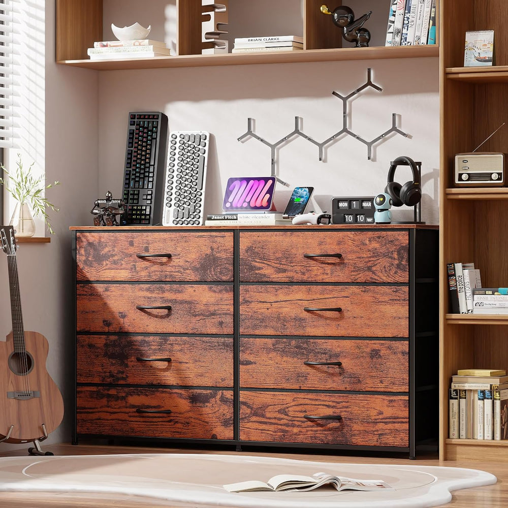 Furnulem Long Dresser for Bedroom, TV Stand for 55'', 8 Drawer Dorm D...