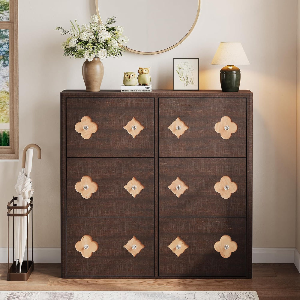 GarveeHome Shoe Storage Cabinet with 6 Flip Drawers, Narrow Wood Shoe Organiz...