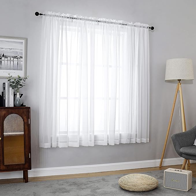 Chyhomenyc White Sheer Curtains 54 Inch Long 2 Panels Set, Short Voile Rod by Chyhomenyc